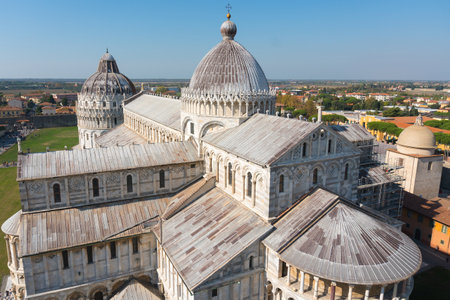 Pisa, Italy-October 21, 2018: view of the famous cathedral from the leaning tower located in the famous square of miracles in Pisa during a sunny dayのeditorial素材