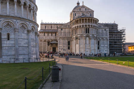 Pisa, Italy-October 21, 2018: view of the famous cathedral from the leaning tower located in the famous square of miracles in Pisa during a sunny dayのeditorial素材