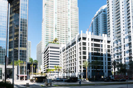 Miami, USA-March 16,2018: walking among the skyscrapers in downtown Miami during a sunny day.のeditorial素材