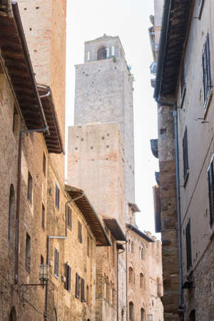 San Gimigniano, Italy-august 8,2020: tower in Saint Gimignano during a sunny day.のeditorial素材