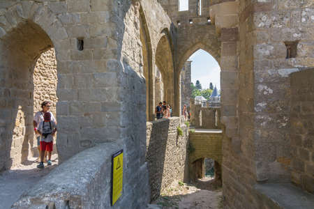 Carcassonne, France-august 15,2016: people visit the famous fortified medieval city of Carcassone during a sunny dayのeditorial素材