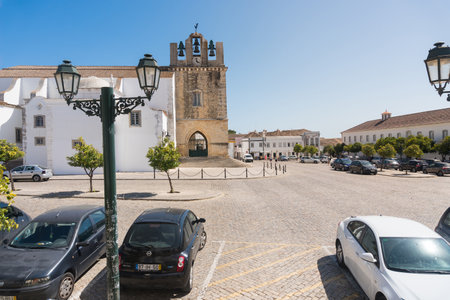 Faro,Portugal-august 13, 2017:view of the Faro cathedral during a sunny dayのeditorial素材
