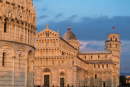 Pisa, Italy-October 21, 2018: view of the famous leaning tower and the medieval cathedral located in the famous square of miracles in Pisaのeditorial素材