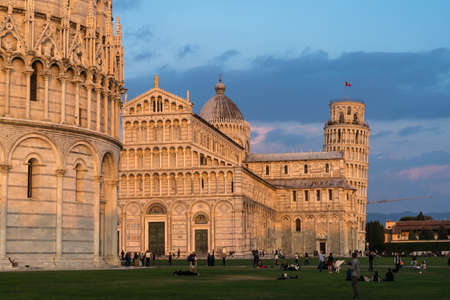 Pisa, Italy-October 21, 2018: view of the famous leaning tower and the medieval cathedral located in the famous square of miracles in Pisaのeditorial素材