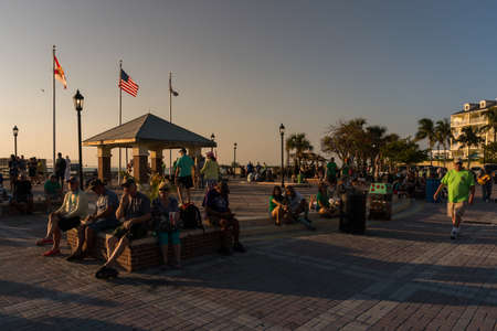 Key West, USA-March 18,2018: people at Mallory square, a famous place to see beautiful sunsetsのeditorial素材