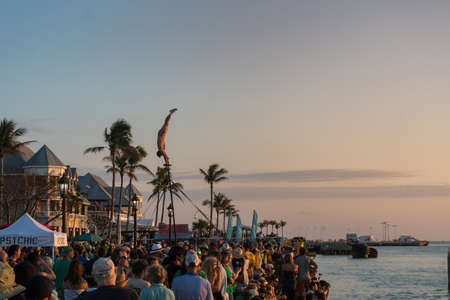 Key West, USA-March 18,2018: people at Mallory square, a famous place to see beautiful sunsetsのeditorial素材