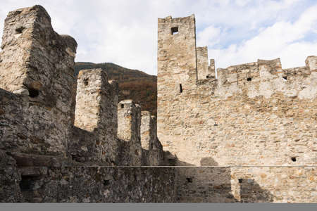Grosio, Italy-november 4, 2018: view of the San Faustino castle in province of Sondrio during a cloudy dayのeditorial素材
