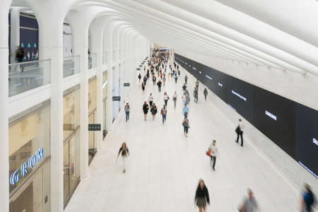 New York City, USA - August 7, 2019: Strolling inside the Oculus, a famous shopping center and metro stop designed by Calatravaのeditorial素材