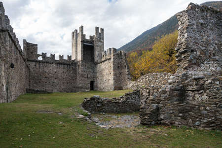 Grosio, Italy-november 4, 2018: view of the San Faustino castle in province of Sondrio during a cloudy dayのeditorial素材