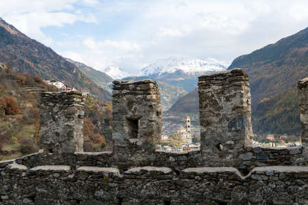 Grosio, Italy-november 4, 2018: view of the San Faustino castle in province of Sondrio during a cloudy dayのeditorial素材