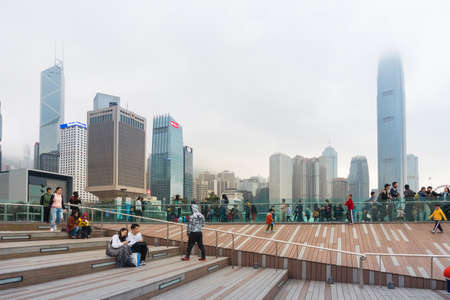 Hong Kong, March 24,2019: Strolling among the skyscrapers through the streets of Hong Kong during a cloudy dayのeditorial素材