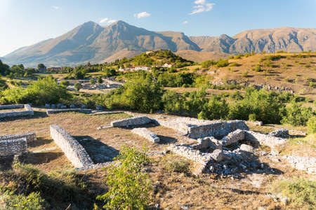 Massa d 'Albe, Italy-August, 2021: view of the ruins of the ancient city of Alba Fucens in Abruzzo during a sunny dayのeditorial素材