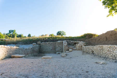 Massa d 'Albe, Italy-August, 2021: view of the ruins of the ancient city of Alba Fucens in Abruzzo during a sunny dayのeditorial素材
