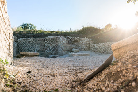 Massa d 'Albe, Italy-August, 2021: view of the ruins of the ancient city of Alba Fucens in Abruzzo during a sunny dayのeditorial素材