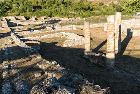 Massa d 'Albe, Italy-August, 2021: view of the ruins of the ancient city of Alba Fucens in Abruzzo during a sunny dayのeditorial素材