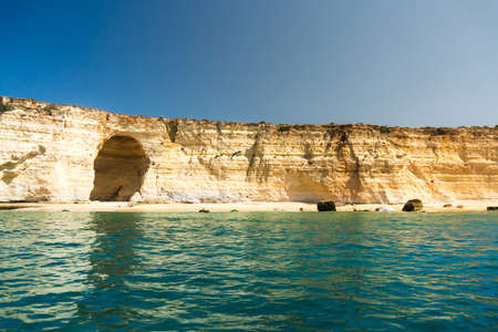 View from the boat of the beautiful Algarve coast in southern Portugal during a sunny dayのeditorial素材