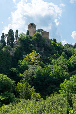 Brisighella, Italy-July 13, 2019: The ancient donkey road in the medieval village of Brisighella in the province of Ravennaのeditorial素材