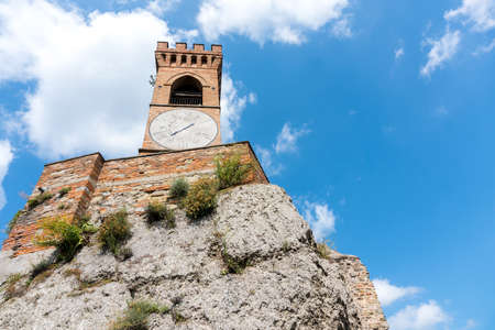 Brisighella, Italy-July 13, 2019: View of the medieval towers of the village of Brisighella during a sunny dayのeditorial素材
