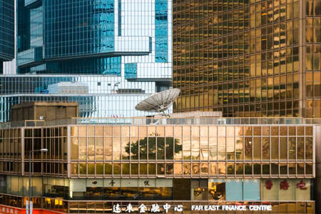 Hong Kong, March 24,2019: Strolling among the skyscrapers through the streets of Hong Kong during a cloudy dayのeditorial素材