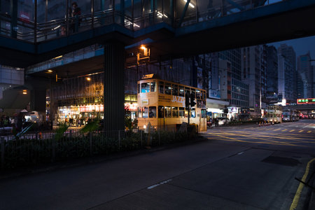 Hong Kong, March 24,2019: Strolling among the skyscrapers through the streets of Hong Kong during a cloudy dayのeditorial素材