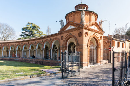 Ferrara, Italy-march 20,2022: strolling inside the monumental cemetery of the charterhouse of Ferrara during a sunny day.のeditorial素材