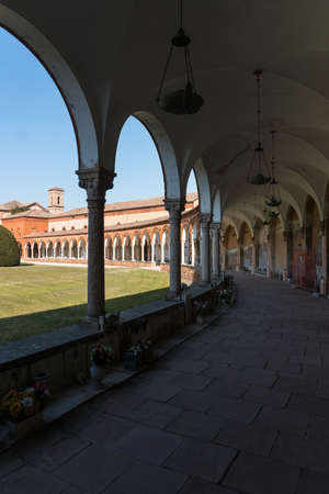 Ferrara, Italy-march 20,2022: strolling inside the monumental cemetery of the charterhouse of Ferrara during a sunny day.のeditorial素材