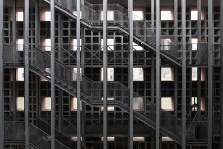Modena, Italy-February 6, 2022: strolling inside the cemetery of Modena by the Italian architects Aldo Rossi and Gianni Braghieri during a cloudy day.のeditorial素材