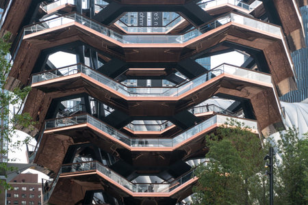New York City, USA - August 7, 2019: View of the architectural structure called Vessel in Manhattan...