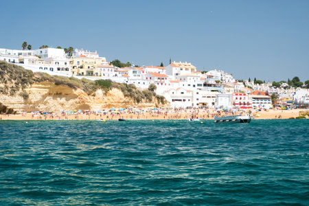 View from the boat of the beautiful Algarve coast in southern Portugal during a sunny dayのeditorial素材