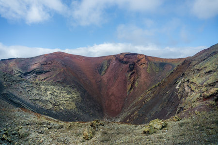 Classical view of the Timanfaya National Park and the Volcanoes in Lanzarote during a sunny dayの写真素材