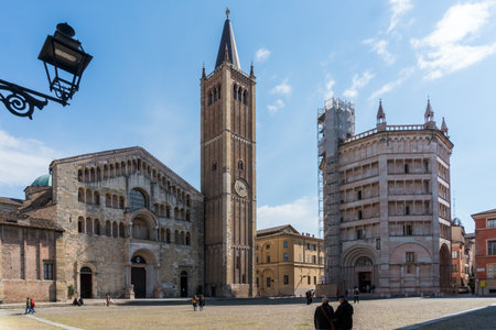 Parma,Italy-April 3, 2022:view of the Baptistery and church in Parma during a sunny day.のeditorial素材