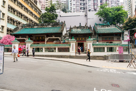 Hong Kong,March 25,2019:view of the Man Mo Temple at Hollywood Road in Sheung Wan is one of the oldest temples in Hong Kong.のeditorial素材