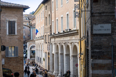 Urbino, Italy-april 27, 2019:walking through the ancient streets of Urbino during a sunny day