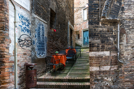 Urbino, Italy-april 27, 2019:walking through the ancient streets of Urbino during a sunny dayのeditorial素材