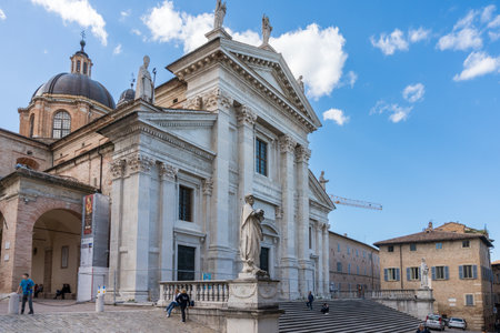 Urbino, Italy-april 27, 2019:walking through the ancient streets of Urbino during a sunny day