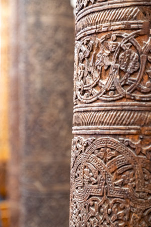 Tashkent, Uzbekistan-august 11, 2023:decorated column inside a museum of applied arts in Tashkent, the capital of Uzbekistanのeditorial素材