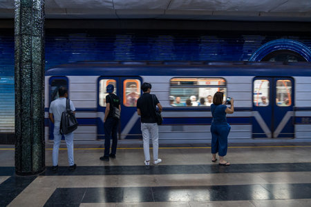 Tashkent, Uzbekistan-august 11, 2023:inside the metro station called Cosmonauts in Tashkent