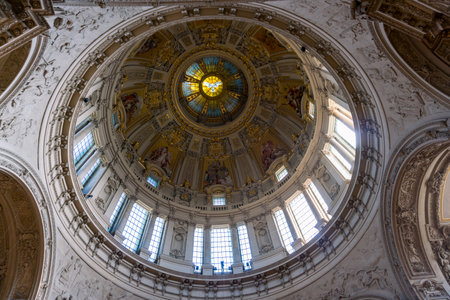 Berlin, Germany-august 9, 2022:particular of the interior dome of the famous cathedral of Berlin.のeditorial素材
