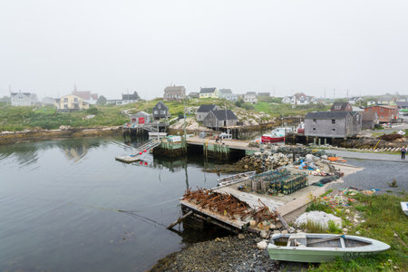 Peggy's Cove, Canada - August 13, 2015:Peggy's Cove village in Nova Scotia-Canada during a foggy dayのeditorial素材