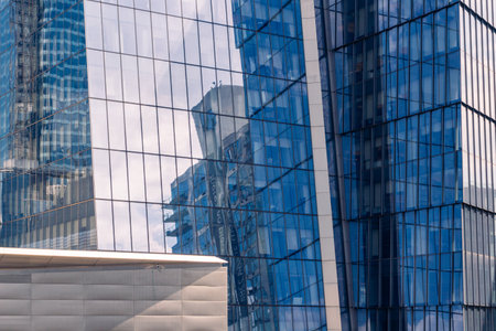 New York City, USA - August 9, 2019:View of the skyscrapers from the structure called The Vessel in...