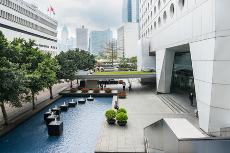 Hong Kong,March 26,2019:Daily life in the streets and skyscrapers of Hong Kong during a cloudy day