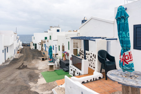 Lanzarote, Spain - August 17, 2018:view of the small and remote semi abandoned town of Tenesar on the island of Lanzarote during a cloudy dayのeditorial素材