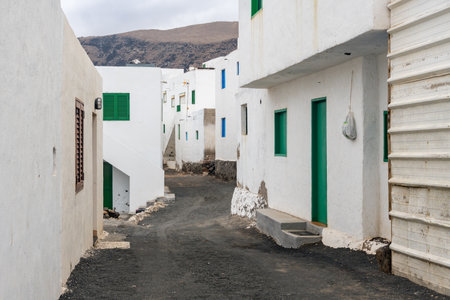 Lanzarote, Spain - August 17, 2018:view of the small and remote semi abandoned town of Tenesar on the island of Lanzarote during a cloudy dayのeditorial素材