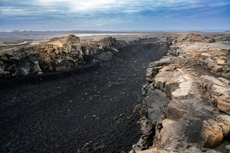 Crack in the earth that is the division between the North American and Eurasian tectonic platesの写真素材