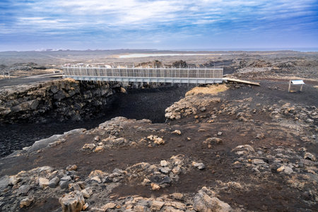 Bridge Between Continents, the crack in the earth that is the division between the North American and Eurasian tectonic platesの写真素材