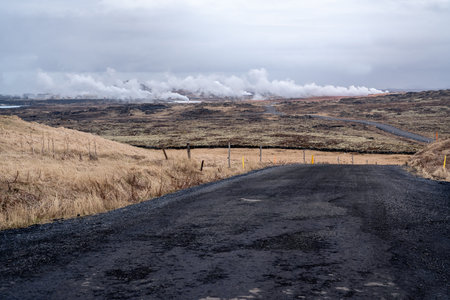Reykjanes peninsula, Iceland-March 17, 2025: View of the Gunnuhver Hot Springs in Iceland's Reykjanes Peninsula on a cloudy dayの写真素材