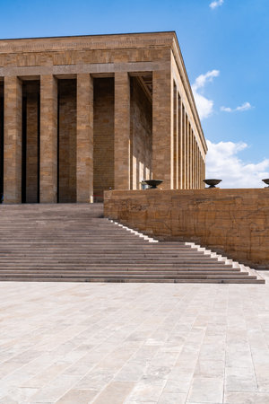 Ankara, Turkiye-august 8, 2025:vertical photography of staircase and decorated wall of the Ataturk's mausoleum in Ankara, Turkey on a sunny dayのeditorial素材