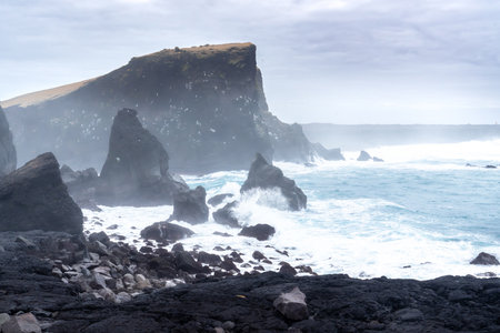 The famous Valahnukamol in the Reykjanes Peninsula on a cloudy dayの写真素材