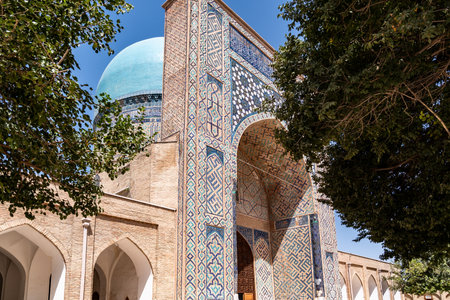 Shahrisabz, Uzbekistan-august 14, 2023:entrance of mausoleum complex from the Timurid dynasty during a sunny dayのeditorial素材