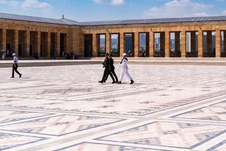 Ankara, Turkiye-august 8, 2025:changing of the guard at the Ataturk's mausoleum in Ankara, Turkey on a sunny dayのeditorial素材
